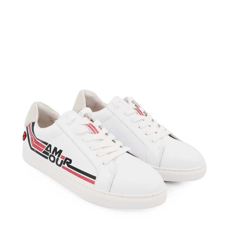 Baskets en cuir Simone retro amour blanc/rose