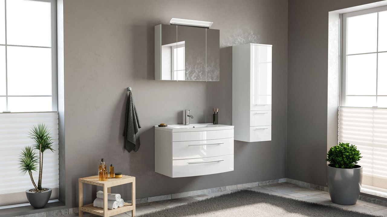 Posseik Badmöbel-Set Luna 80 cm (3-teilig) weiß hochglanz EEK: F