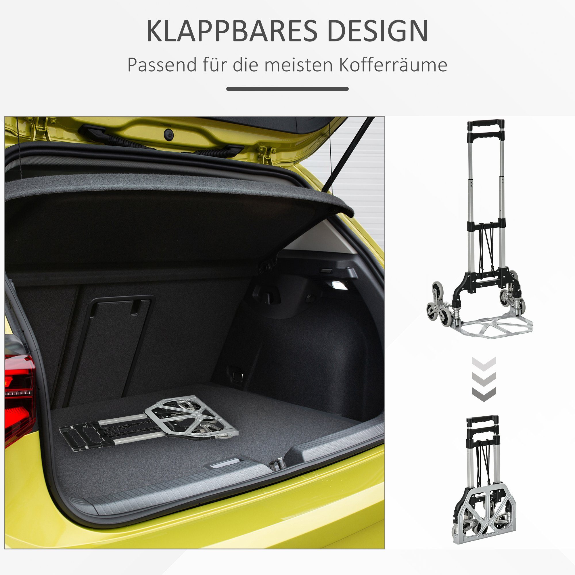 Durhand Sackkarre inkl. Befestigungsgurt, (Set, 1-St., Treppensteiger), 70 kg Tragkraft, klappbar inkl. Rädern