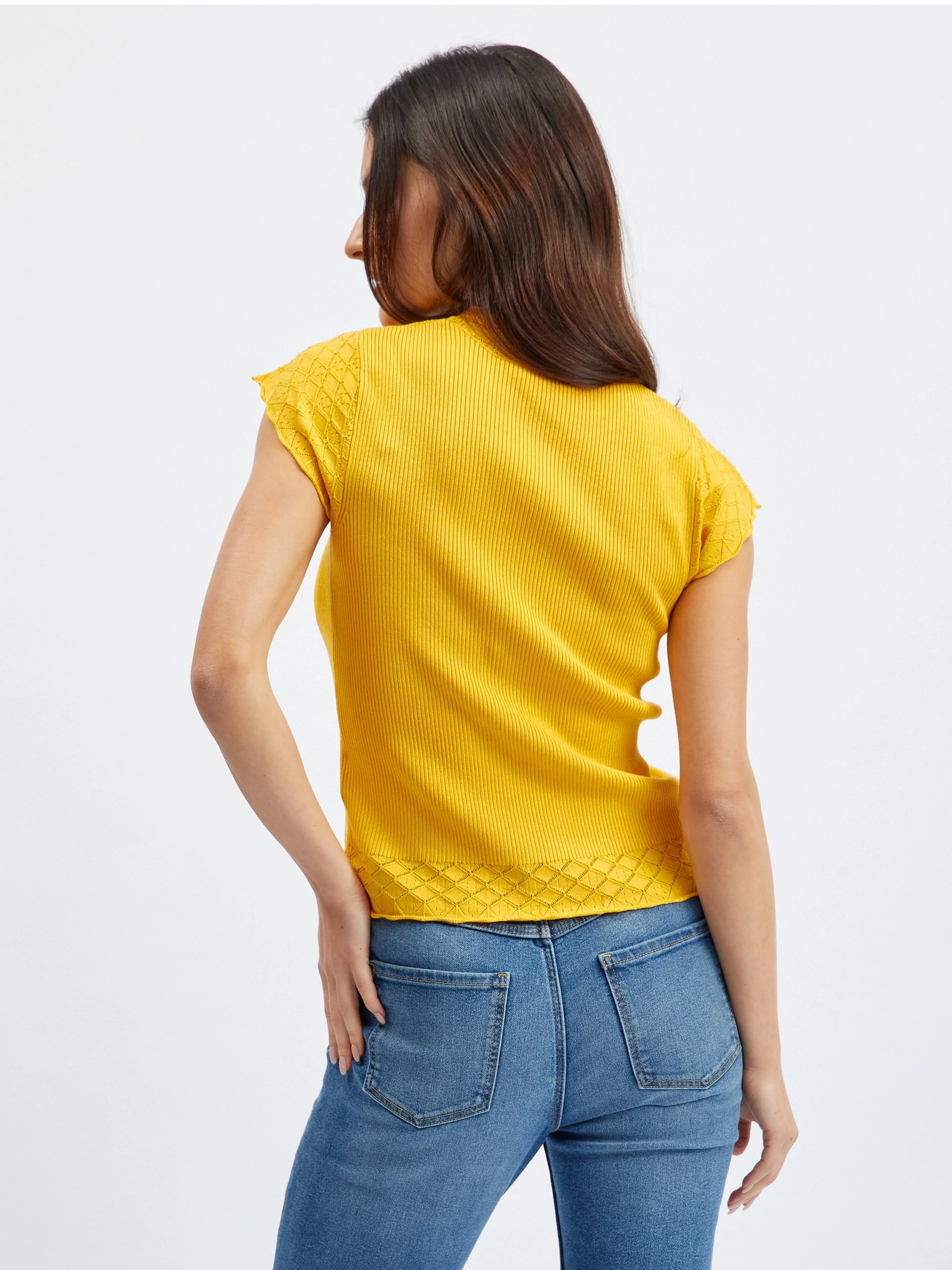 Gelbes Damen-T-Shirt mit Stehkragen ORSAY