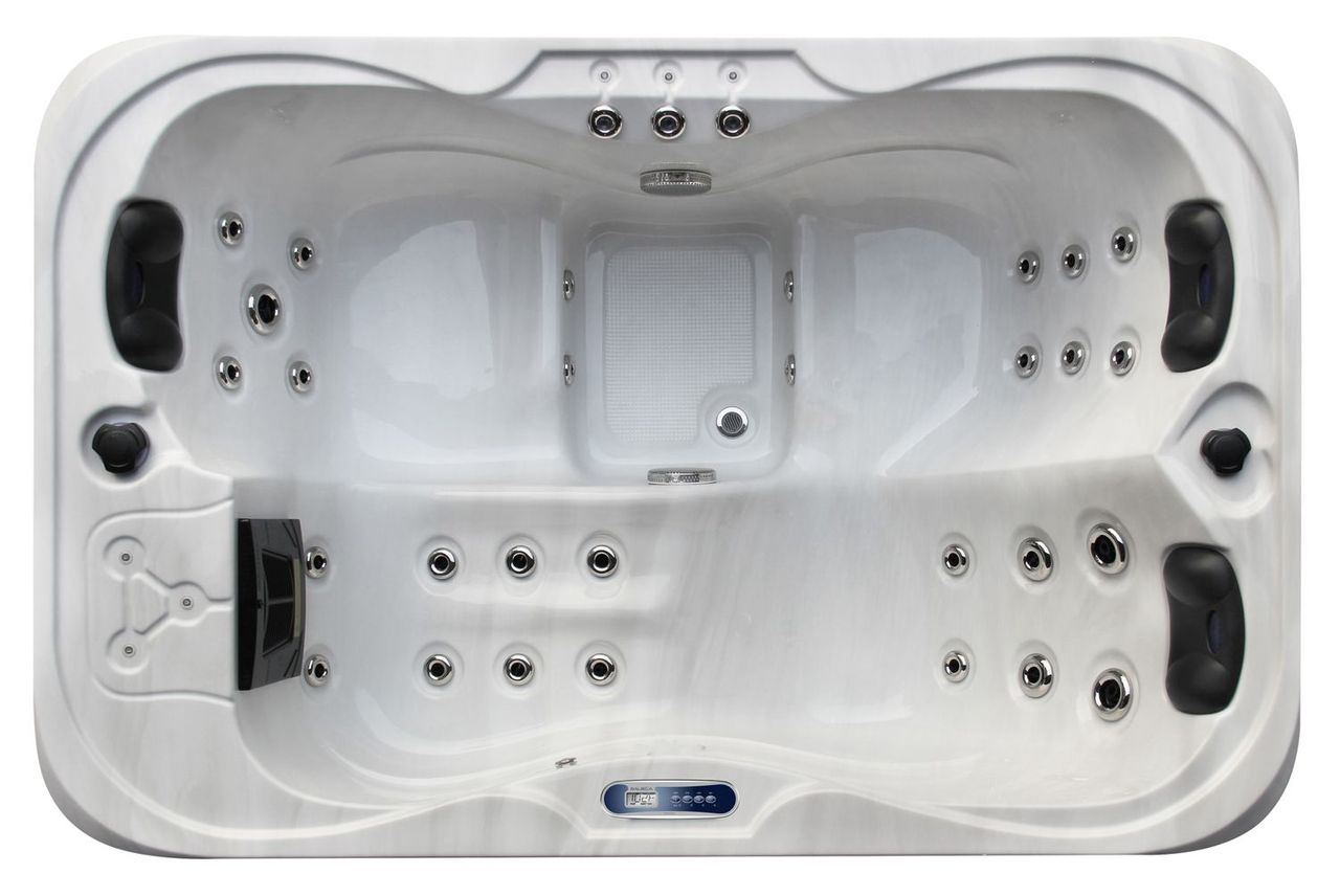TroniTechnik Outdoor Whirlpool Spa TINO Weiß Silber Marmoriert 195cm x 127cm mit Heizung, Hydromassage, zwei Pumpen, isoliert