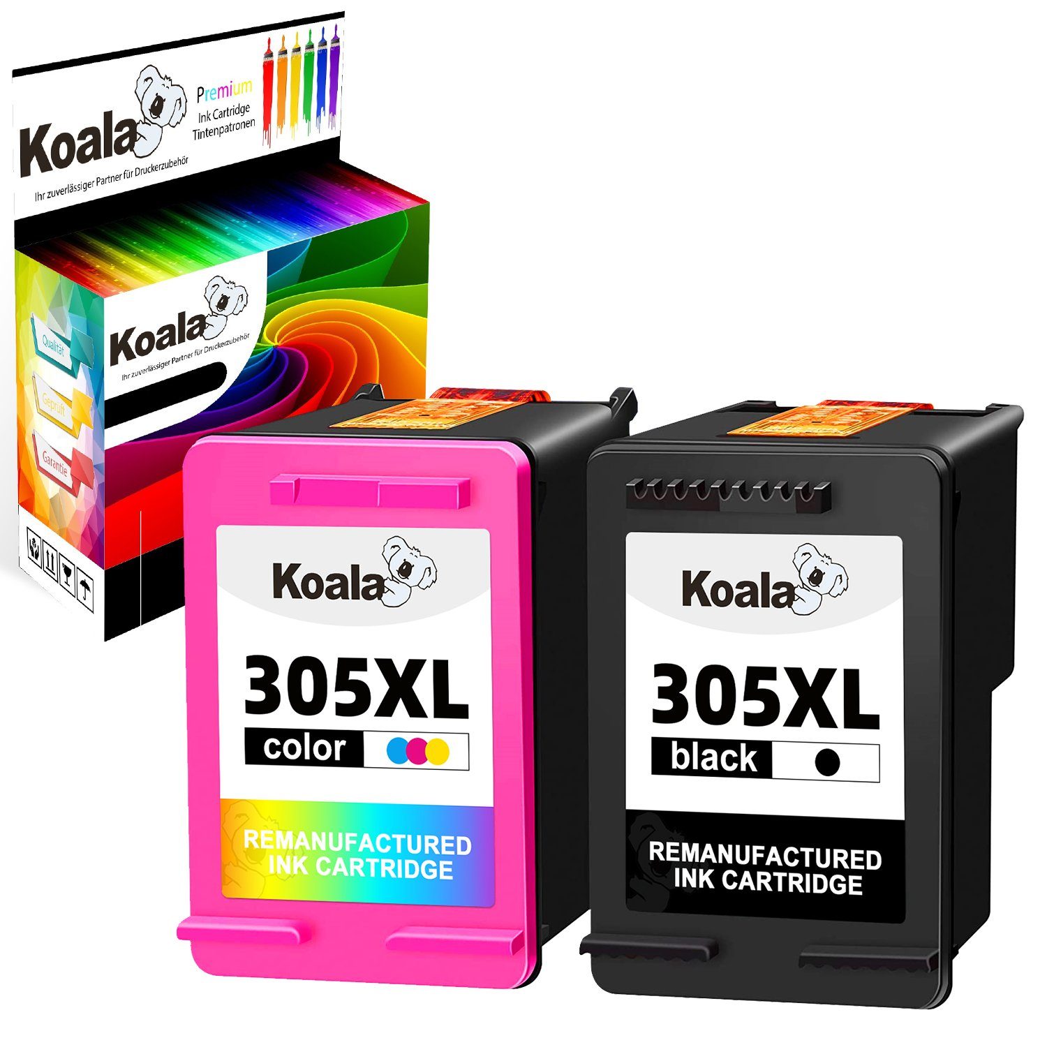 Koala 2er 305XL Tintenpatrone ersetzt für HP 305 XL DeskJet 2710 2720e 2724 Tintenpatrone (Packung, Patrone für HP 305XL Deskjet 2320 2710 2720 4100 Envy 6012 6400 6458)