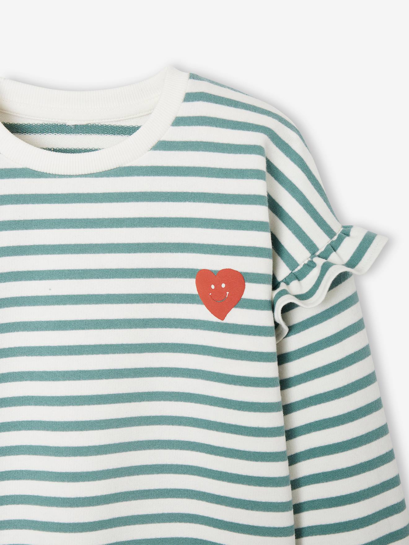 Vertbaudet Mädchen Ringel-Sweatshirt, Volantärmel Oeko-Tex - altrosa