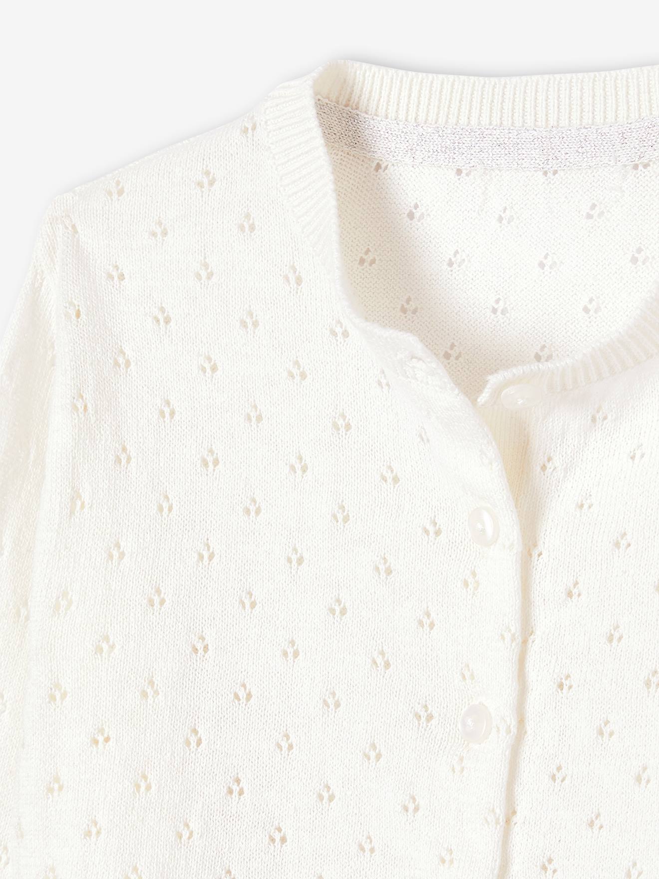 Gilet boléro en maille pointelle fille corail