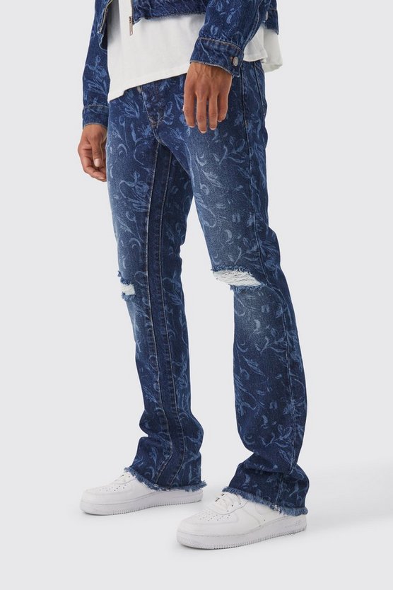 Slim-Fit Schlagjeans mit Laser-Print