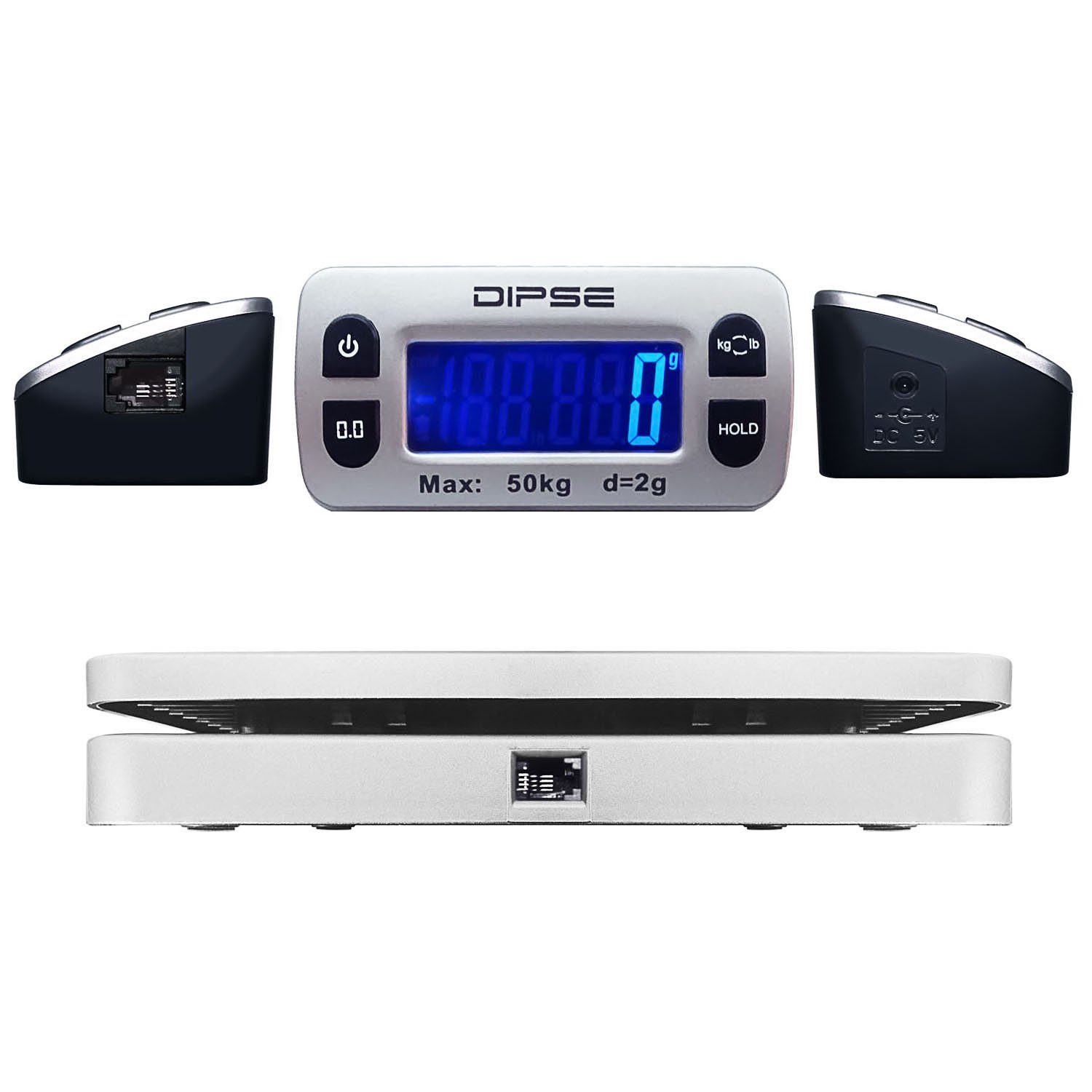 Dipse Feinwaage Paketwaage Parcel Mini 50 Edelstahl, externes Display 50kg 2g