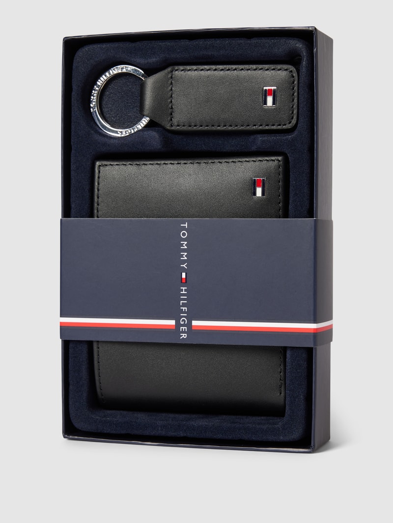 Geschenkbox mit Set aus Börse und Schlüsselring in schwarz