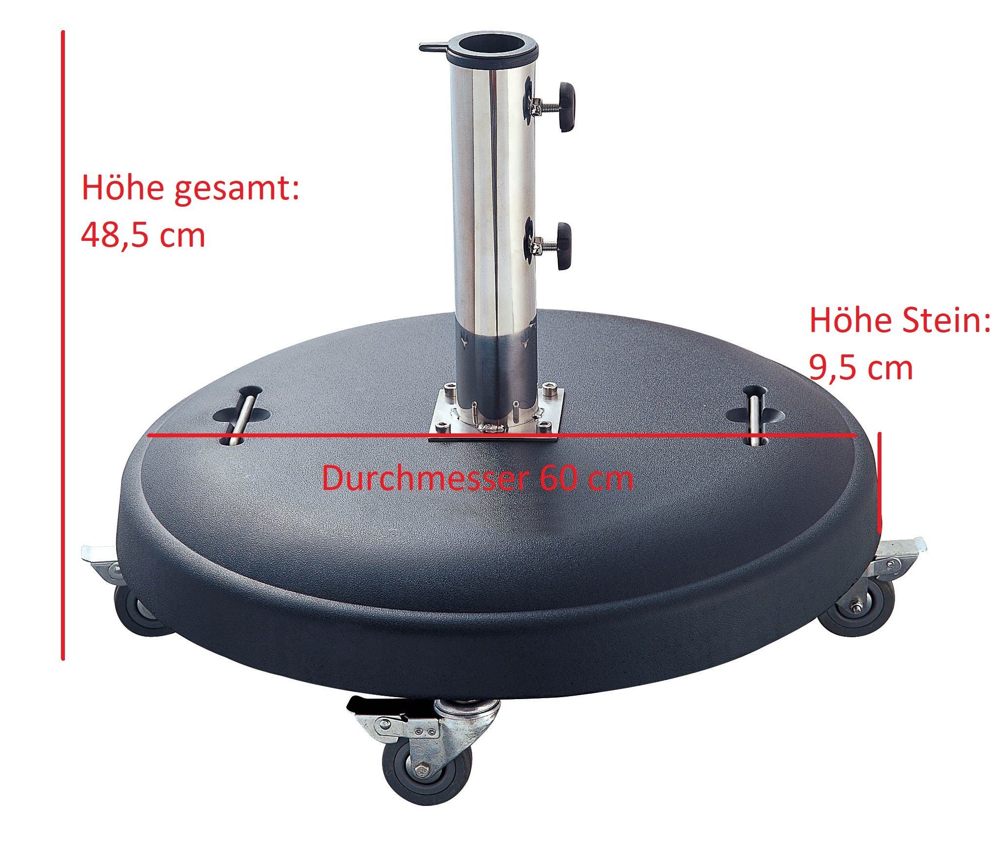 DEGAMO Betonschirmständer 50kg, schwarz, mit Rollen, für Stöcke bis Ø 58 mm, 1 tlg.