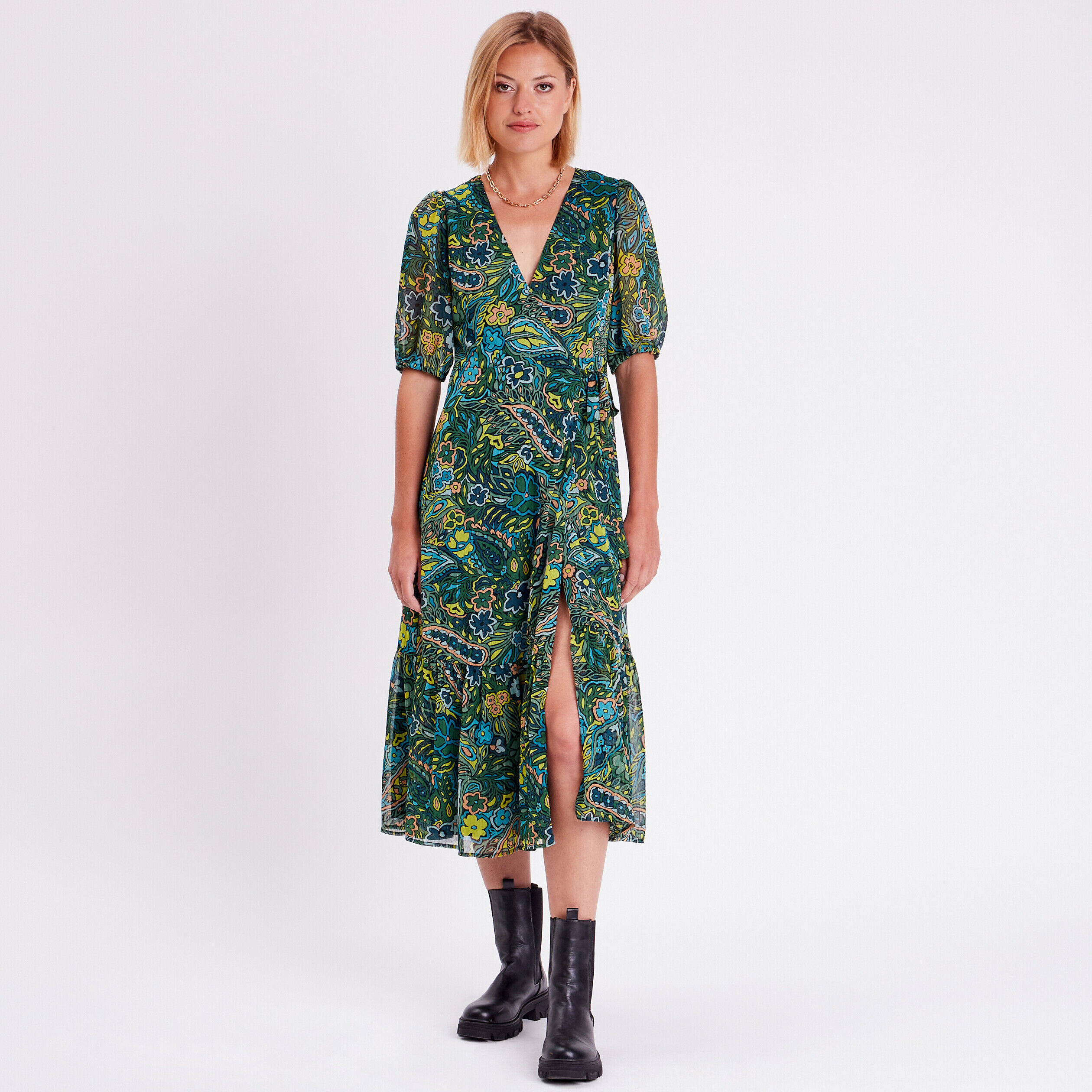 Robe longue portefeuille noir femme | Cache Cache