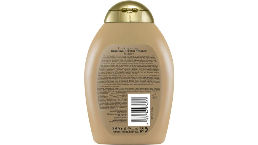 OGX ever straightening + brazilian keratin smooth SHAMPOO 385ml 385 ml
