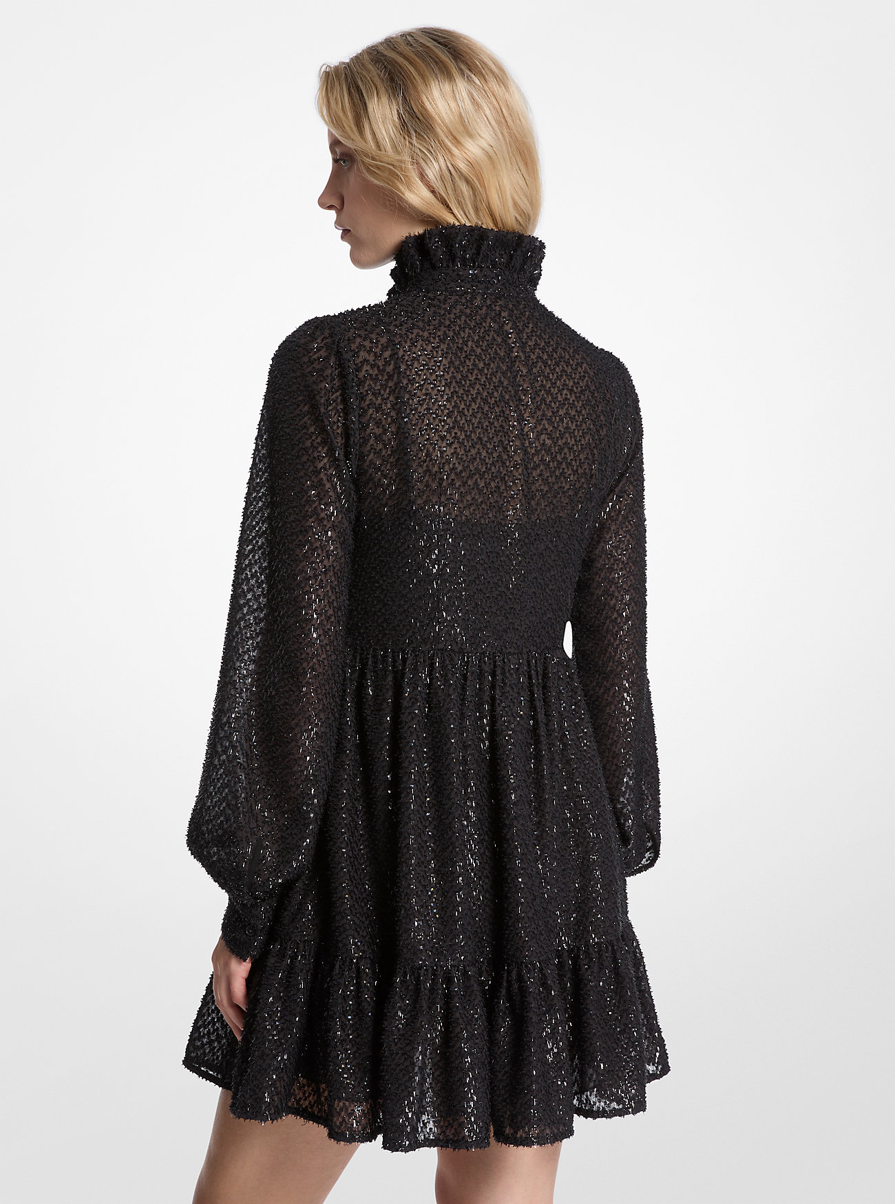 Kjole med metallisk klips og jacquard-hals – SVART