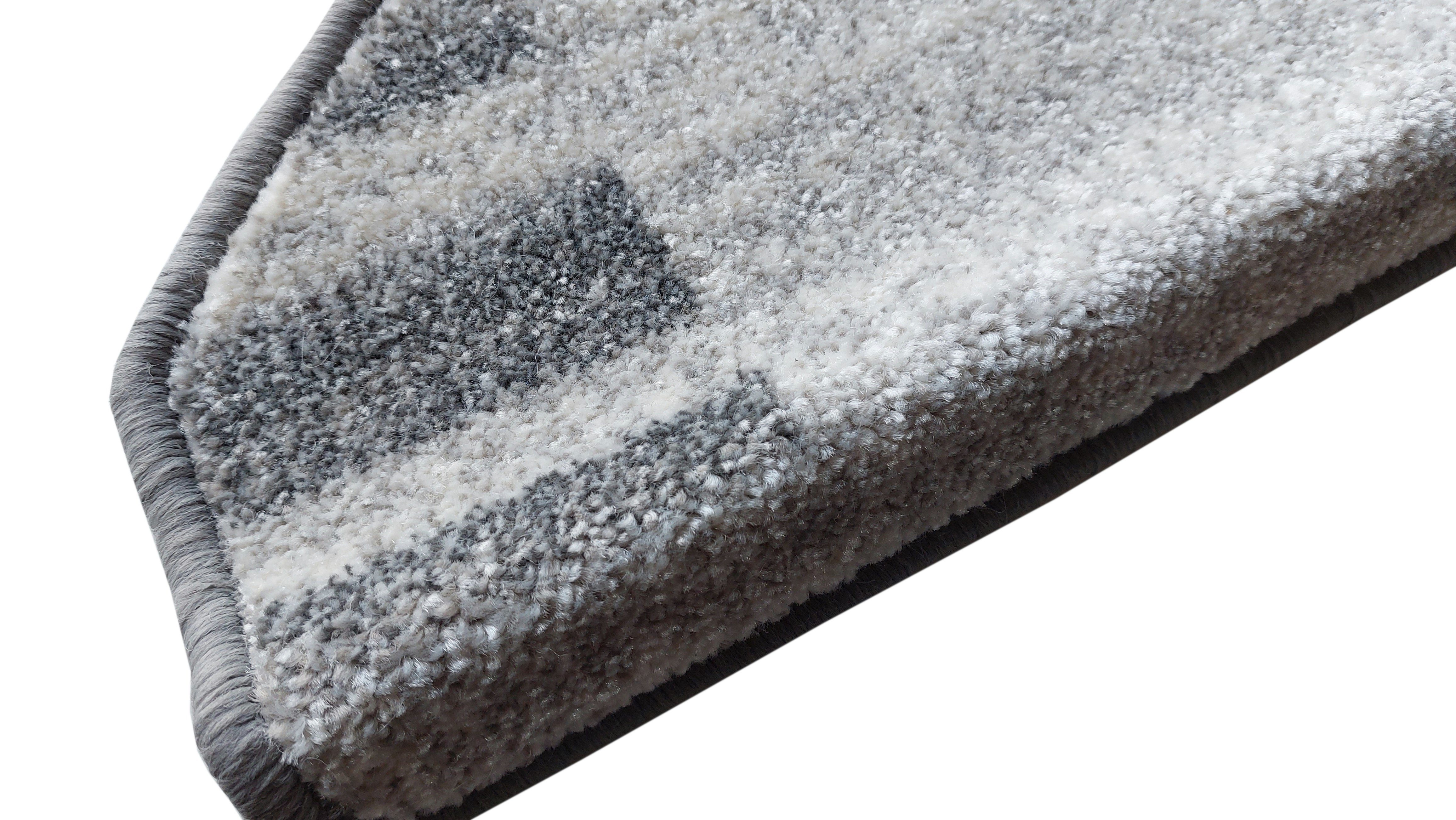 Stufenmatte SOFT, oKu-Tex, Halbrund, Stufenmatten Set 15 Stück, weicher Kurzflor, meliert, mit Bordüre, durchgemustert, grau, strapazierfähig & pflegeleicht