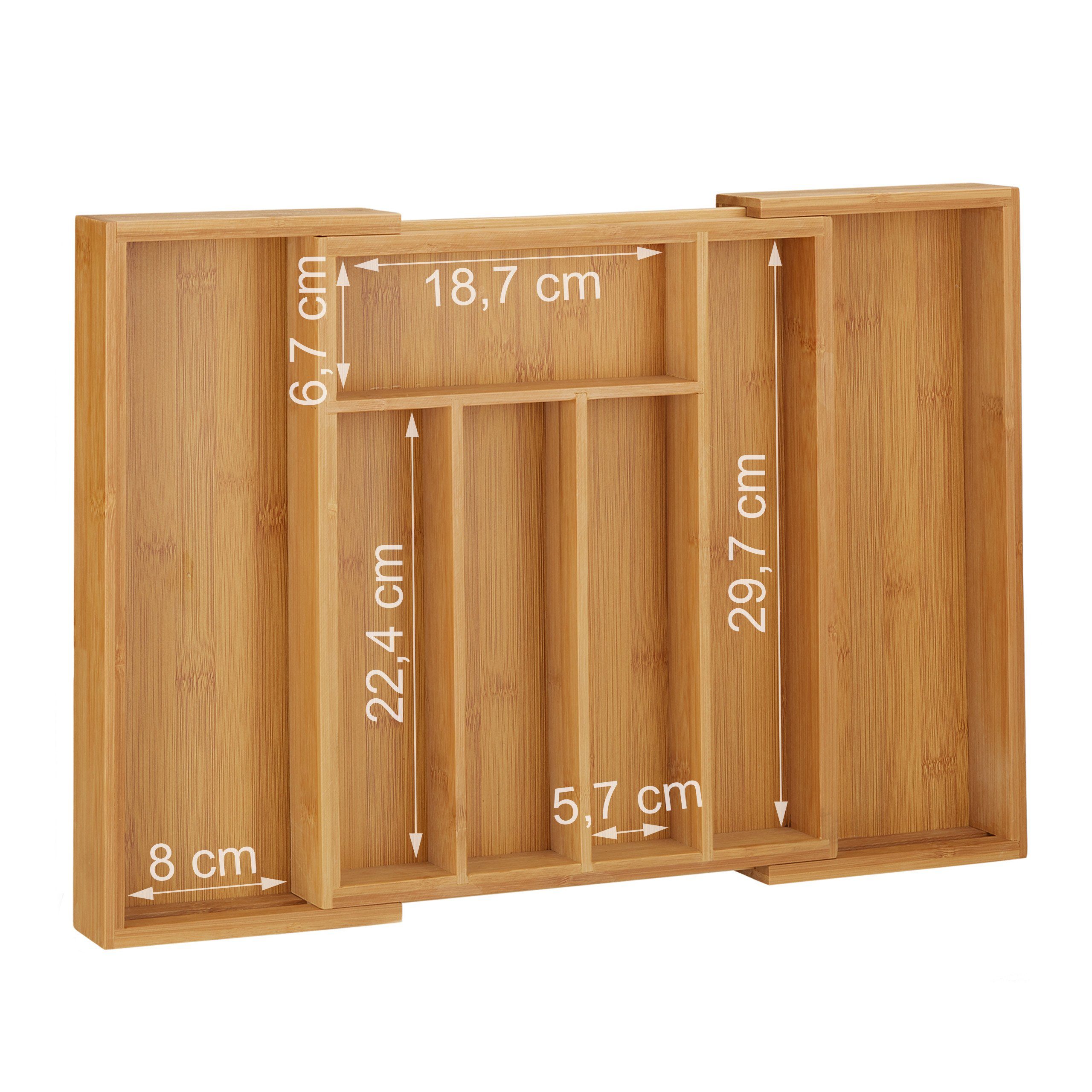 relaxdays Besteckkasten Besteckkasten Bambus 48cm ausziehbar