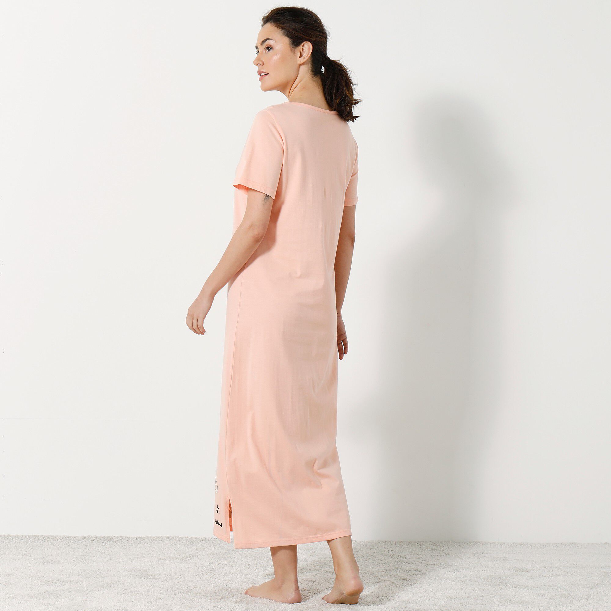 Chemise de nuit longue imprimé chat