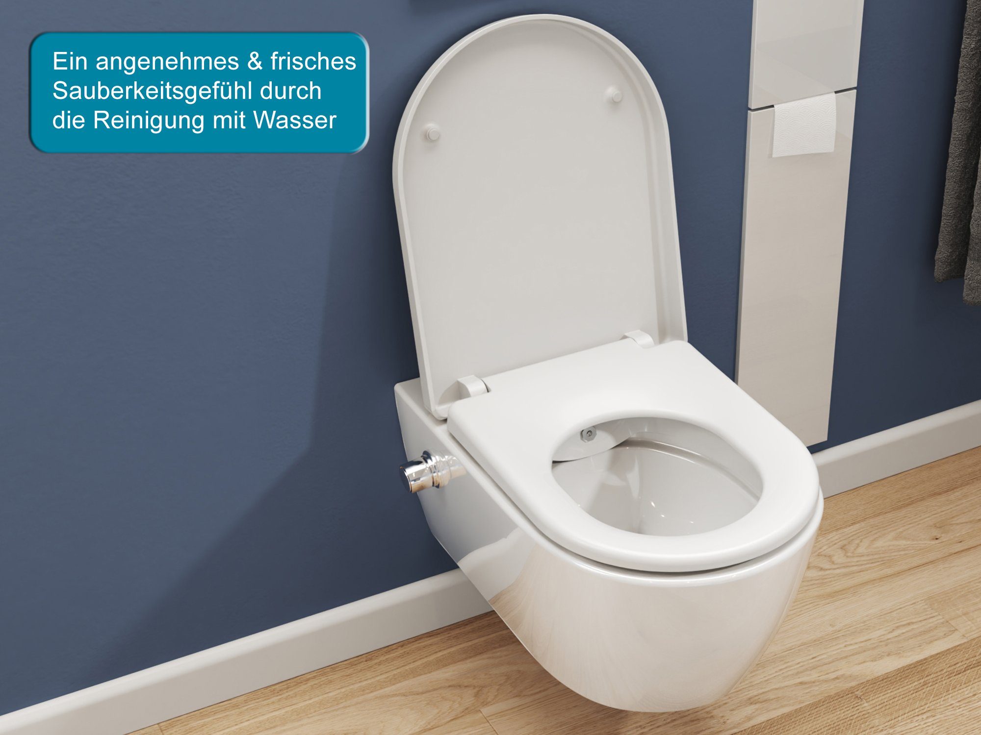 SSWW Dusch-WC Design Keramik Hänge-WC Wand WC Spülrandlos Taharat, wandhängend, Dusch-WC inkl. WC-Sitz abnehmbar, Düse und Kaltwasserventil