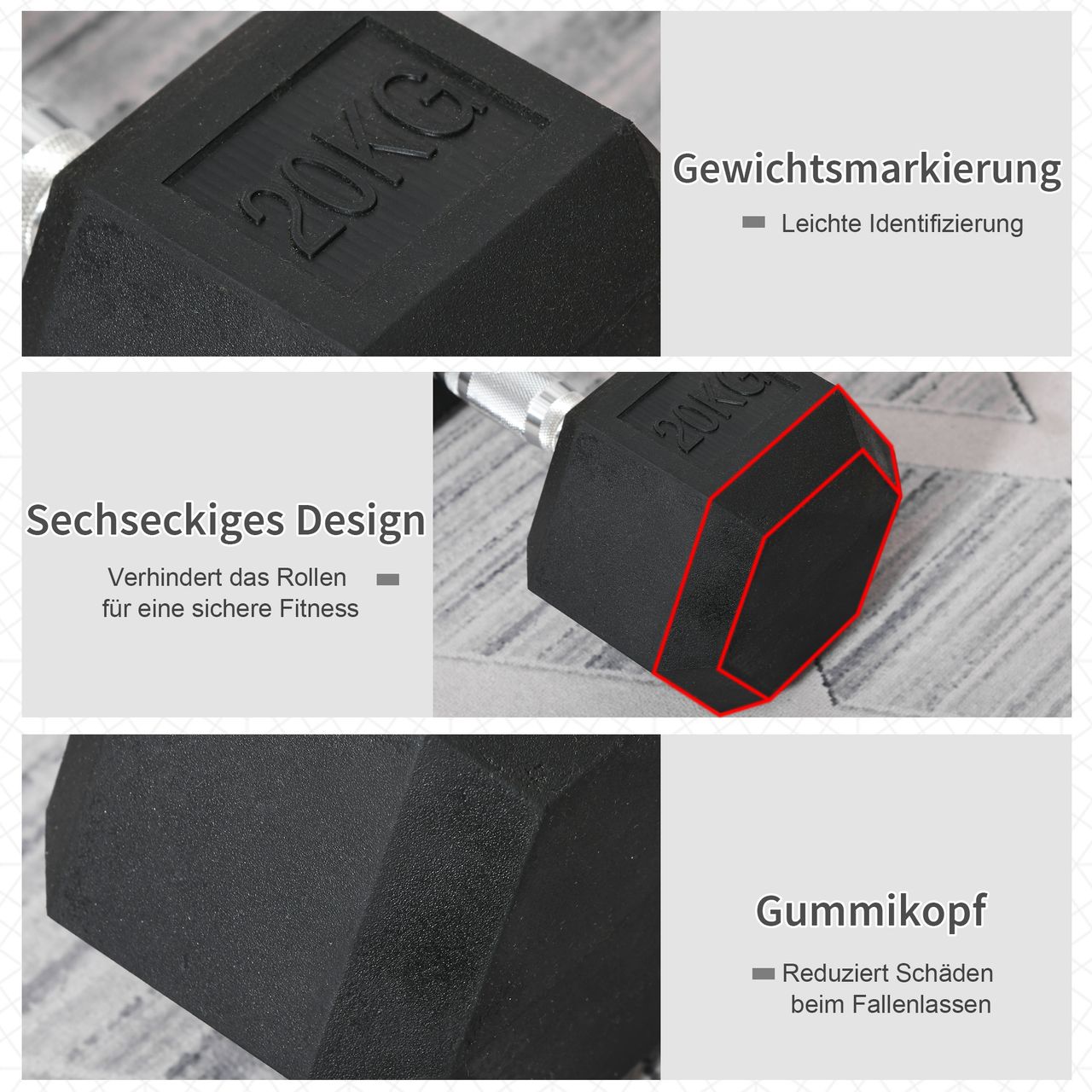 HOMCOM Gummi-Hantel Fitness Hantel Kurzhantel für Trainingsraum schwarz 20 KG
