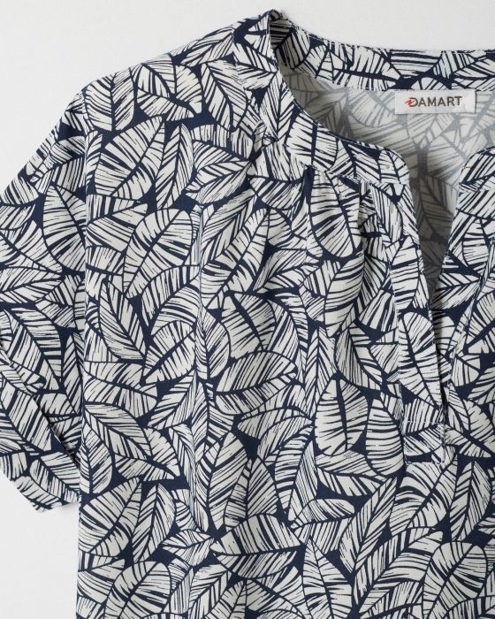 Blouse imprimée col tunisien