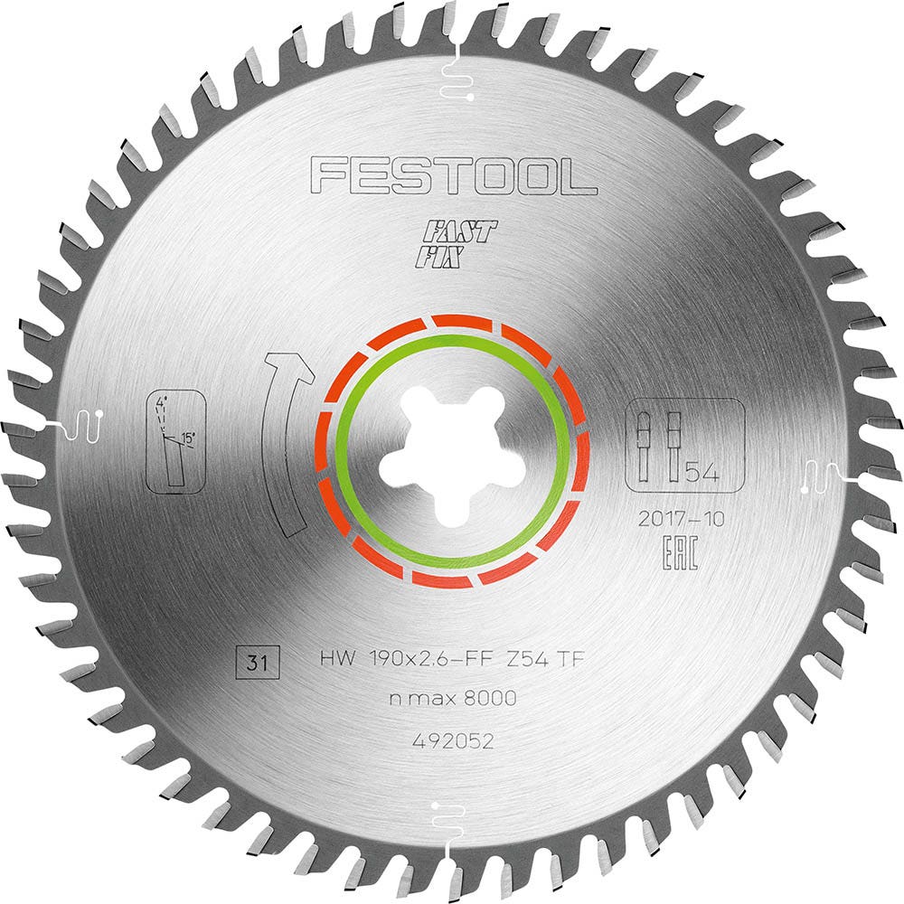 Lâmina de serra FESTOOL de 190 mm com 54 dentes TCT para corte de piso laminado – FAST FIX