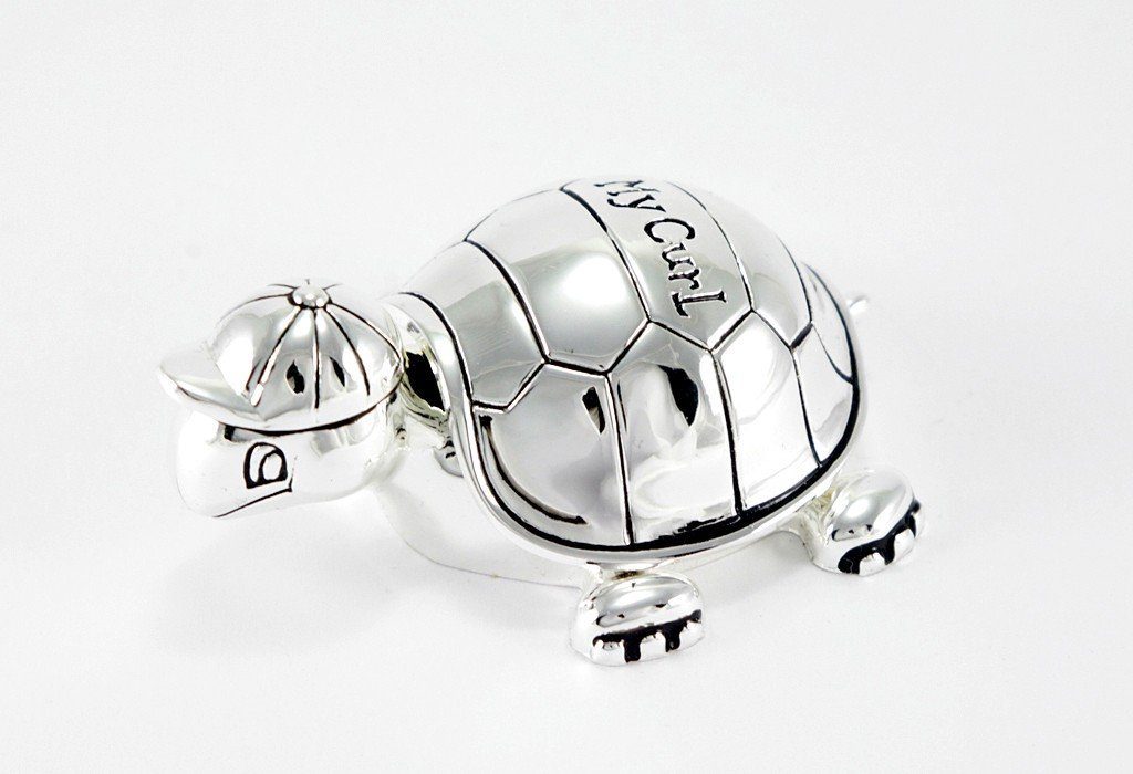 Brillibrum Zahndose Design Zahndose Lockendose Set Erinnerungsbox Dose Geschenk Schildkröte versilbert Anlaufgeschützt Taufe Geburt Baby Erster Zahn für Mädchen & Jungen