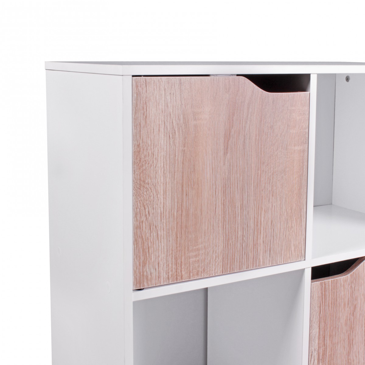 Wohnling Design Bücherregal Modern Holz Weiß mit Türen Sonoma Eiche Standregal freistehend 6 Fächer 60 x 90 x 30 cm