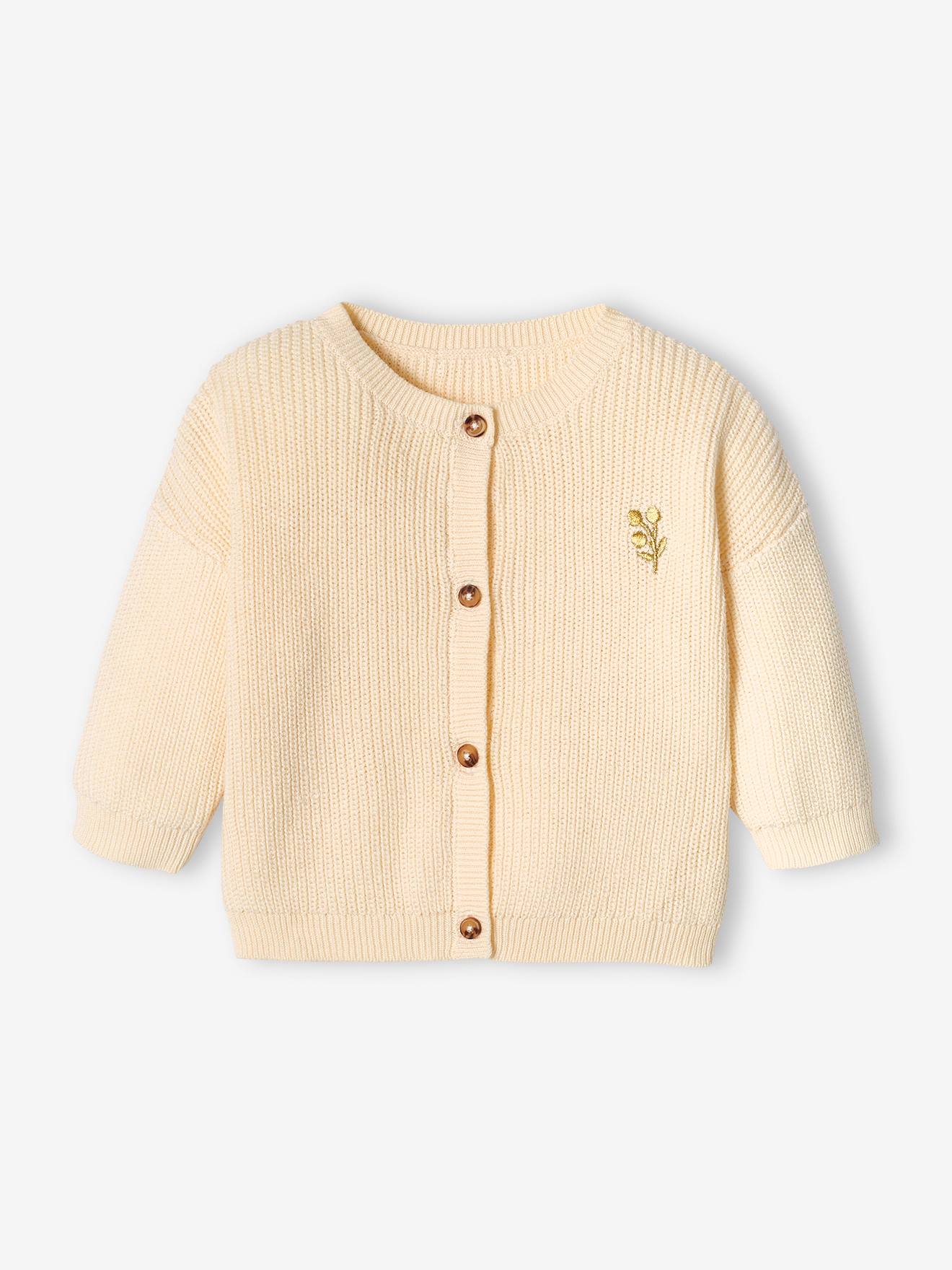 Gilet bébé en côtes anglaises motif irisé bleu ciel