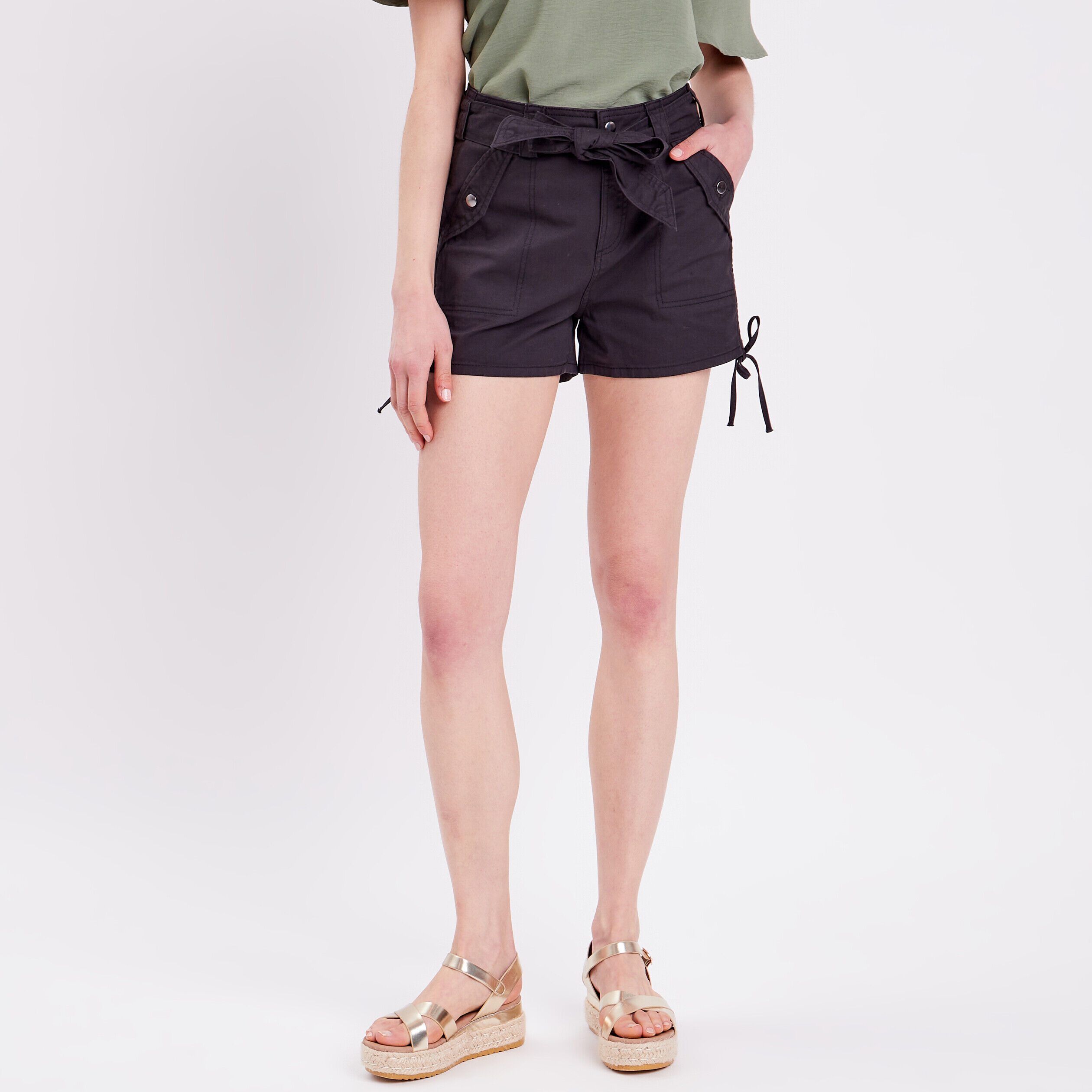 Short droit ceinturé noir femme | Cache Cache