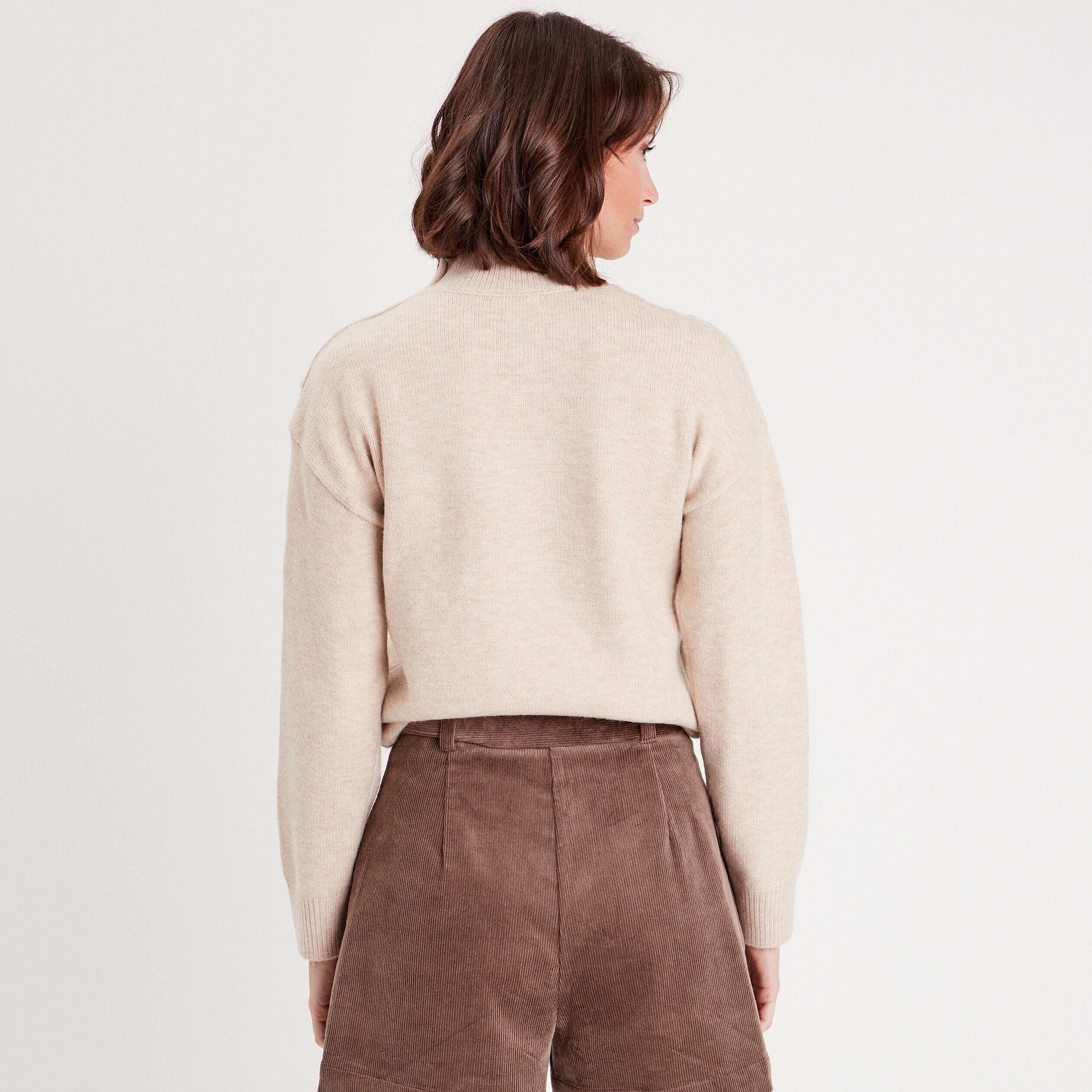 Pull col montant avec torsades sable femme | Cache Cache