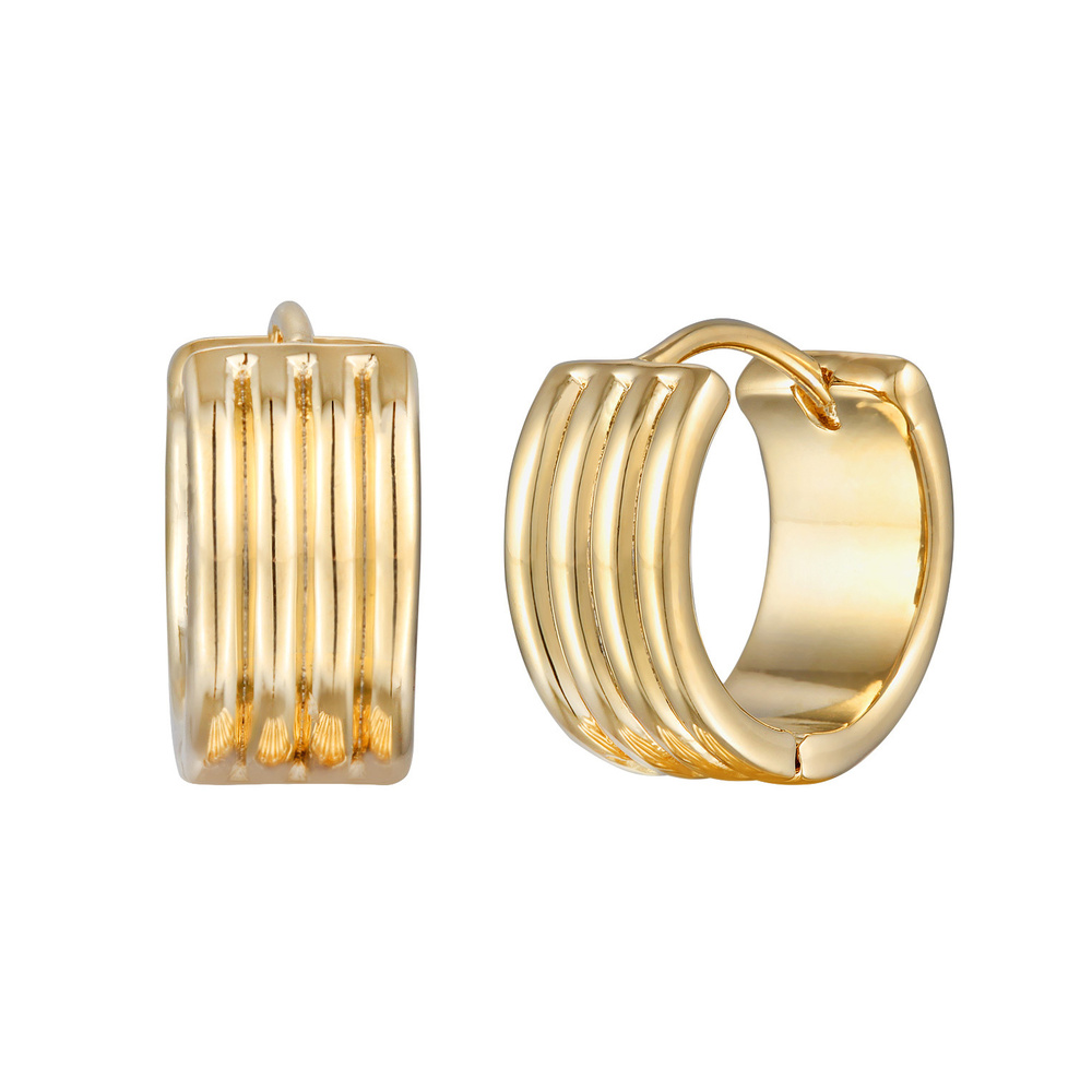Elli Elli Boucles d'Oreilles Femmes Créoles Rainures Texture Chunky Couleur Or Boucles d'oreilles