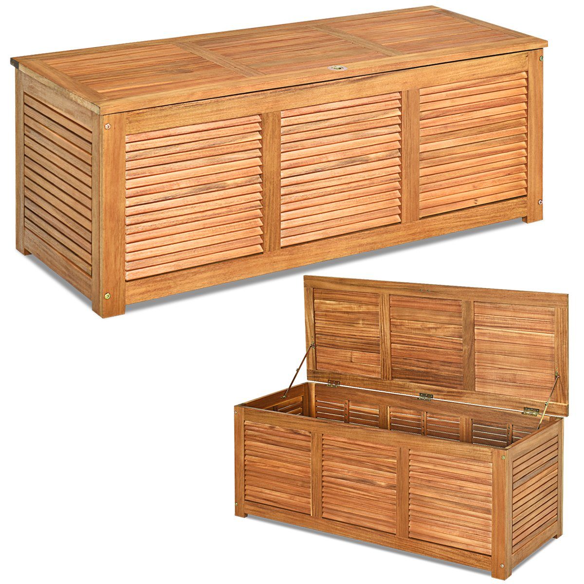 COSTWAY Gartenbox, Aufbewahrungsbox bis 160kg, Akazienholz, 120x45x45cm