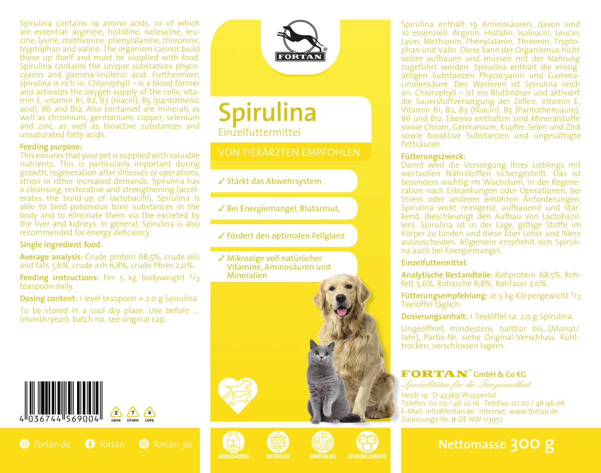 Fortan Ergänzungsfutter & Aufzucht Fortan Spirulina Pulver mit Mikroalge 300 g