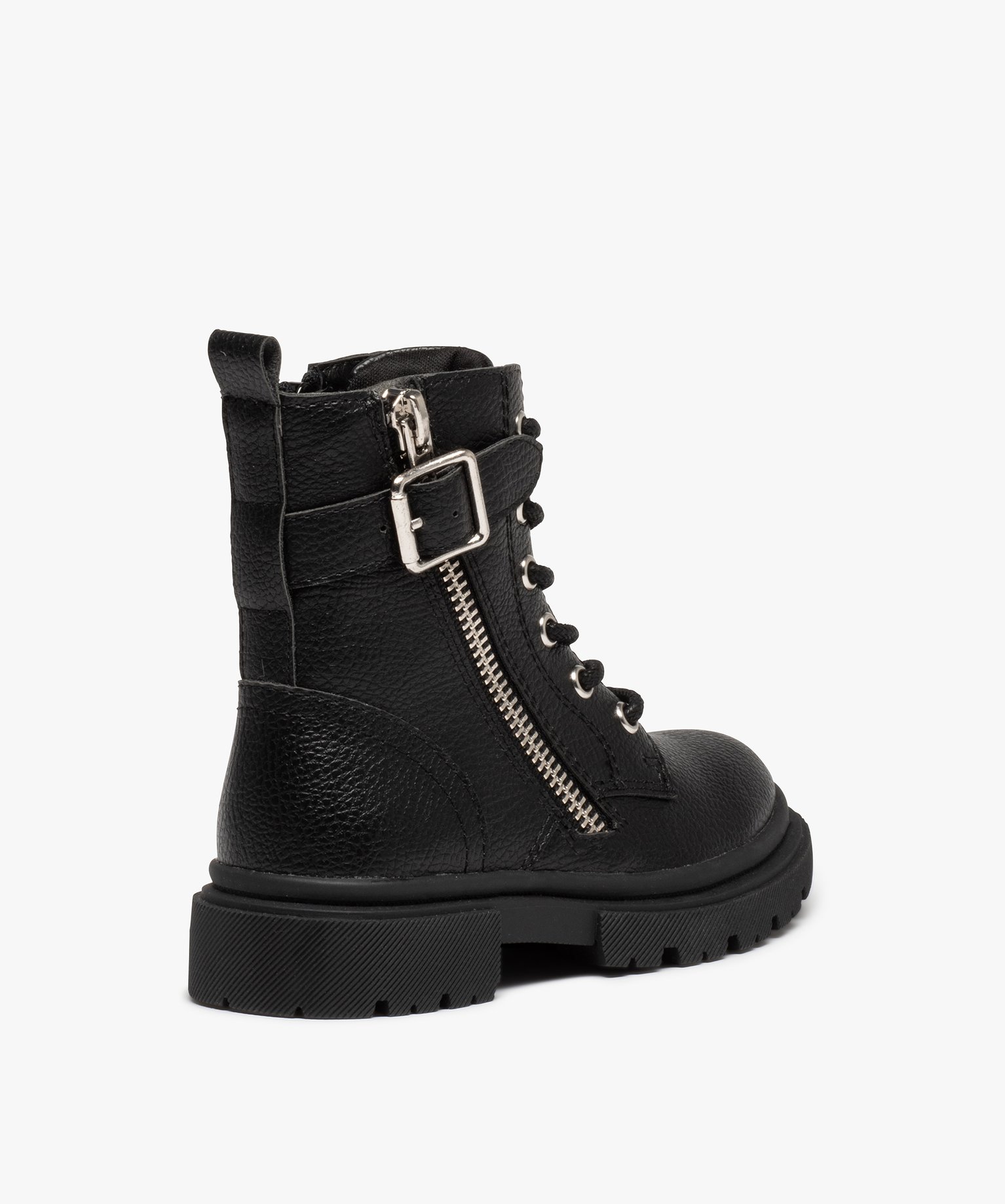 Boots fille unies style rangers à semelle crantée noir | GEMO