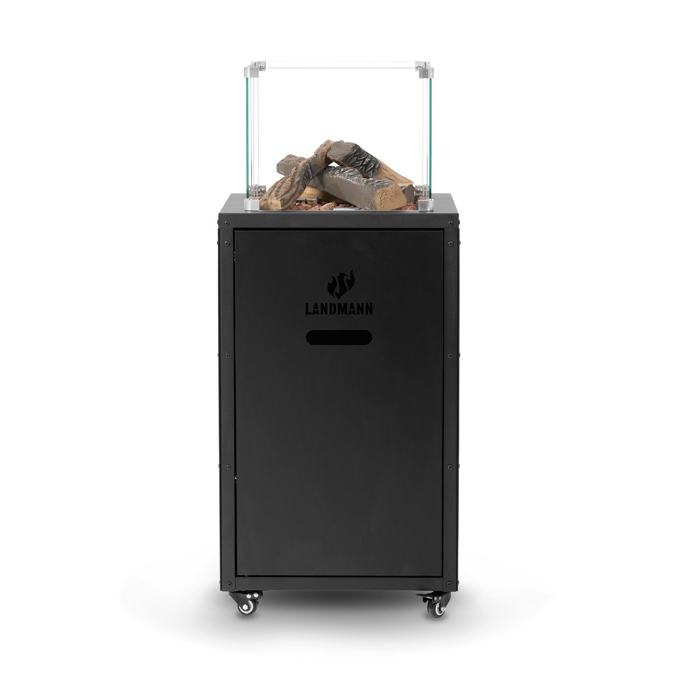 LANDMANN Feuerstelle Designfeuer Terrassenfeuer Glass Cube 46x46x110cm, Outdoor Heizstrahler