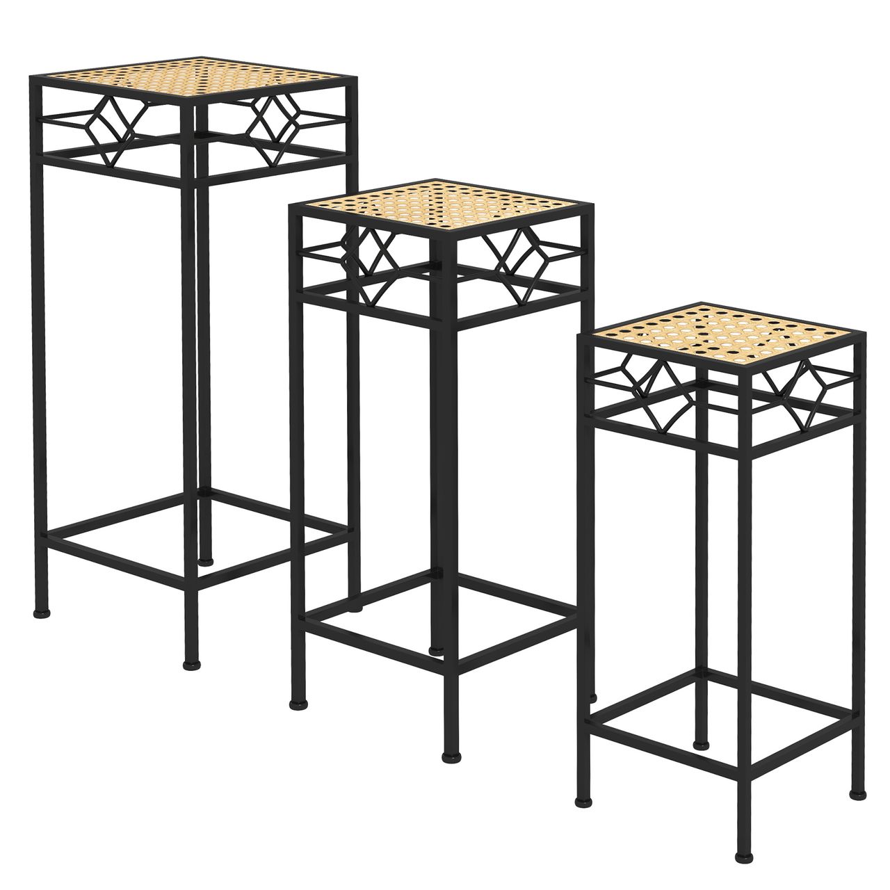 Outsunny 3-tlg. Pflanzenständer Blumenhocker Blumentopfhalter mit Rattanoptik