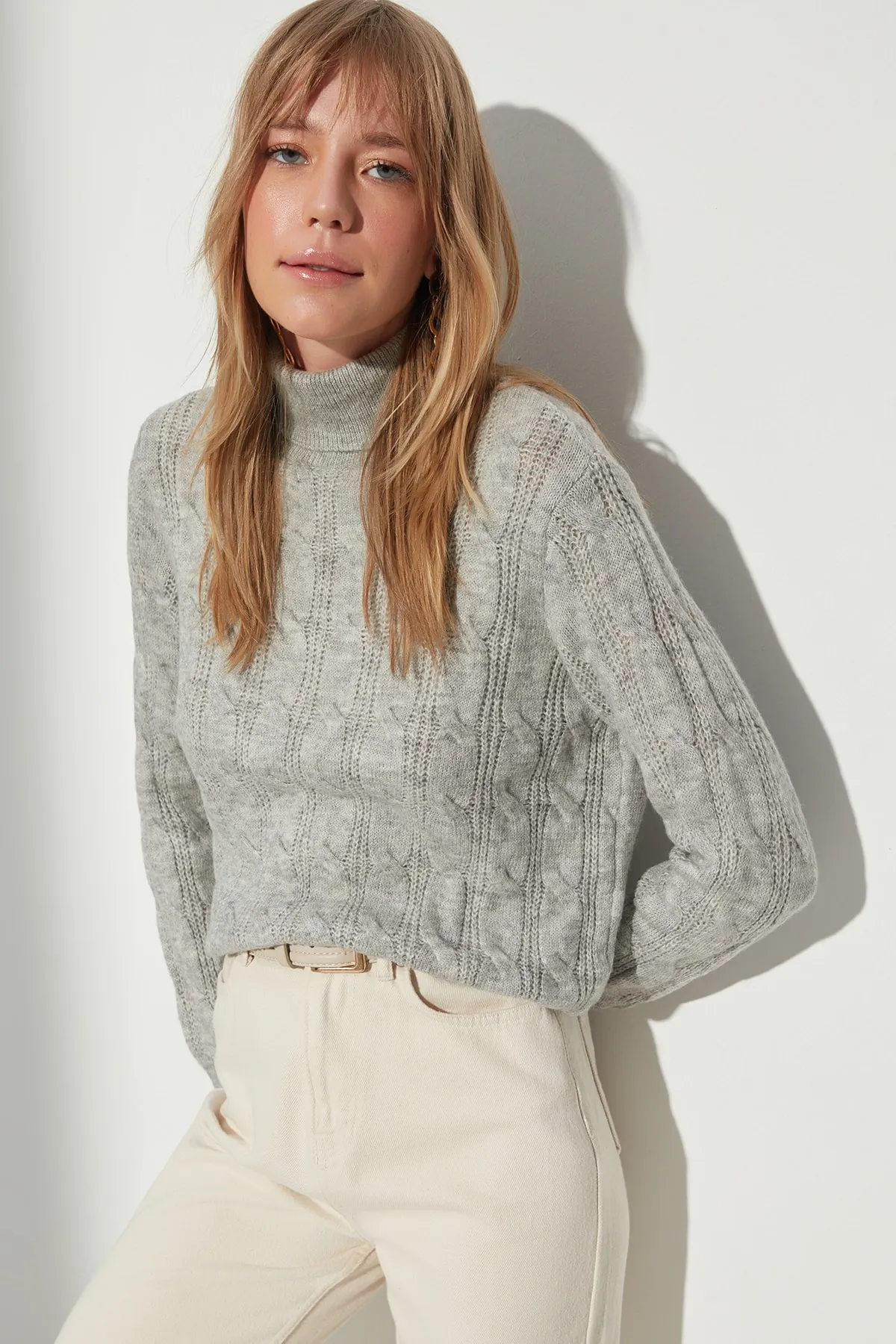 Trendyol Collection  Grauer Rollkragenpullover aus Wolle TWOAW23KZ01400