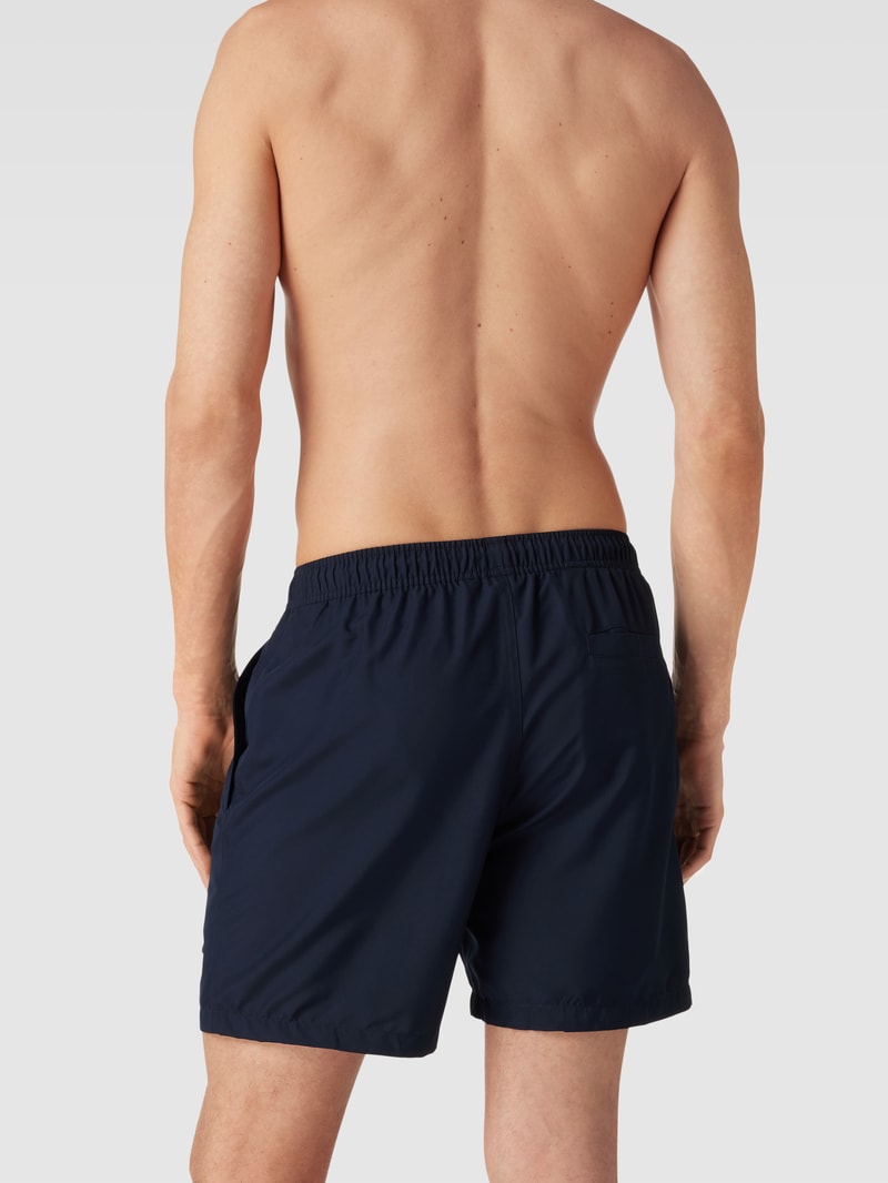 Badehose mit Label-Print Modell 'SHELDON' in dunkelblau