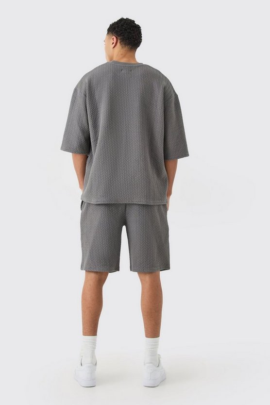 Gestepptes Oversize T-Shirt mit Fischgräten-Print
