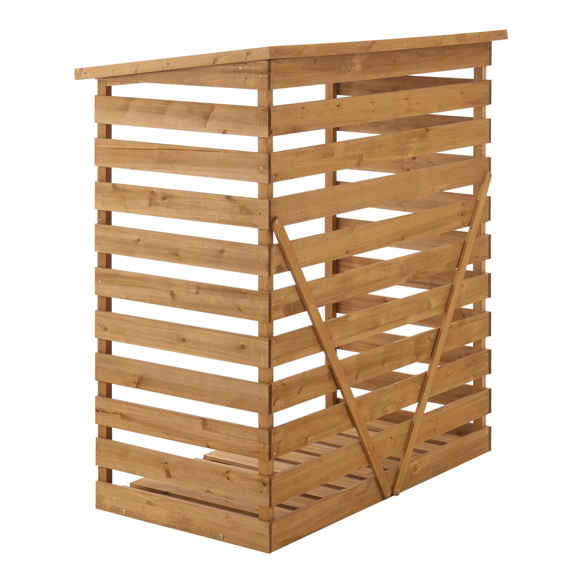 en.casa Kaminholzregal, BxTxH:116x64x123 cm, Brennholzunterstand aus Tannenholz 123x116x64cm Natur
