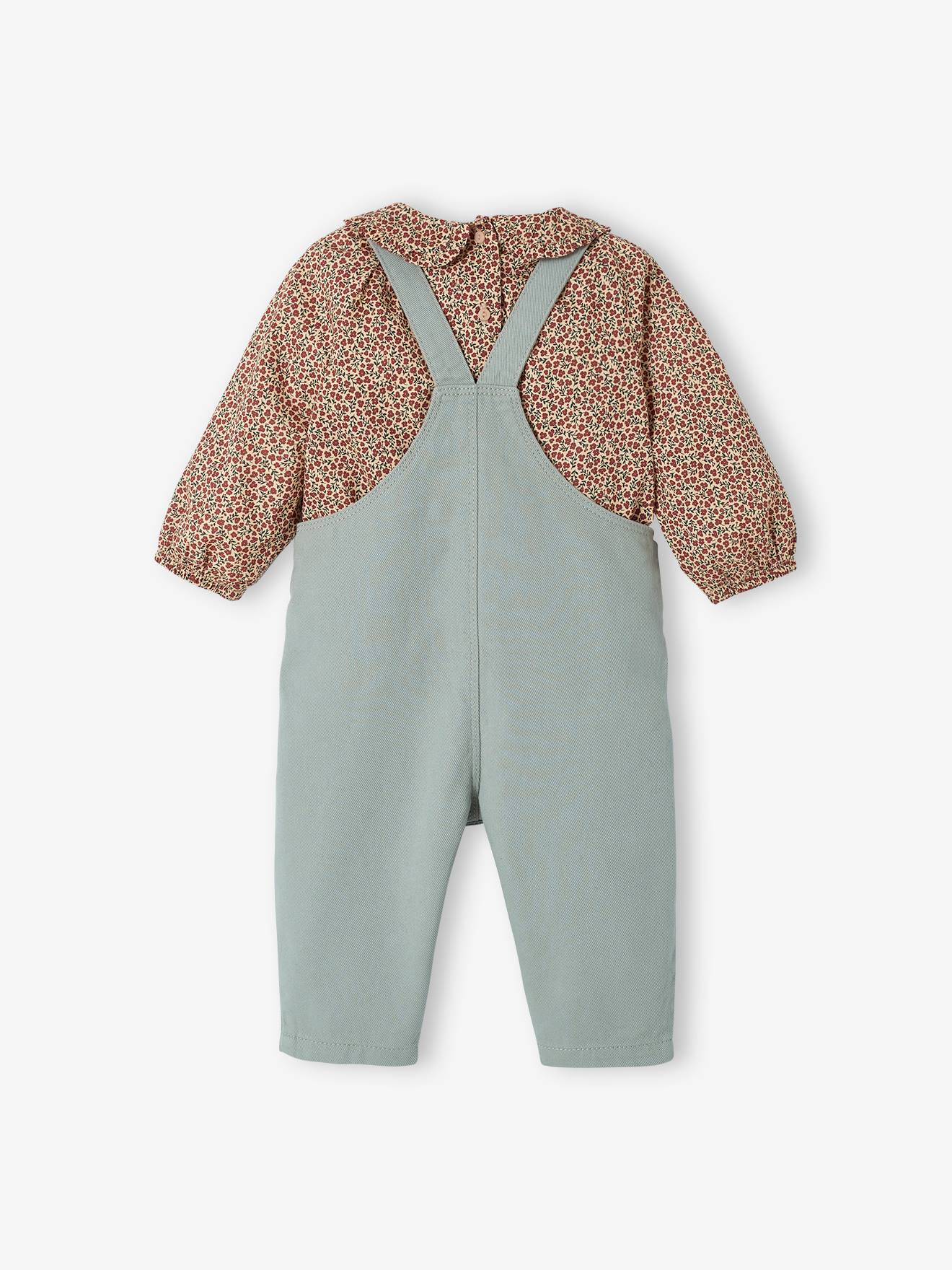 Ensemble combinaison et blouse bébé taupe clair imprimé