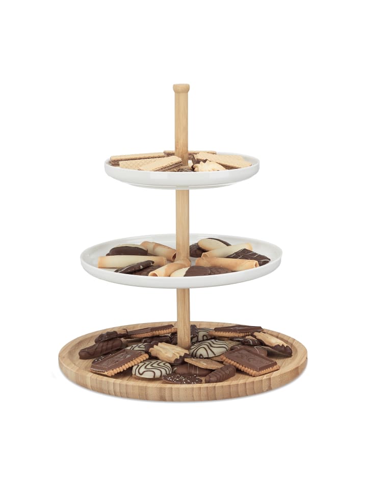 relaxdays Etagere in Natur/Weiß - (H)36 x Ø 30 cm günstig kaufen onesize