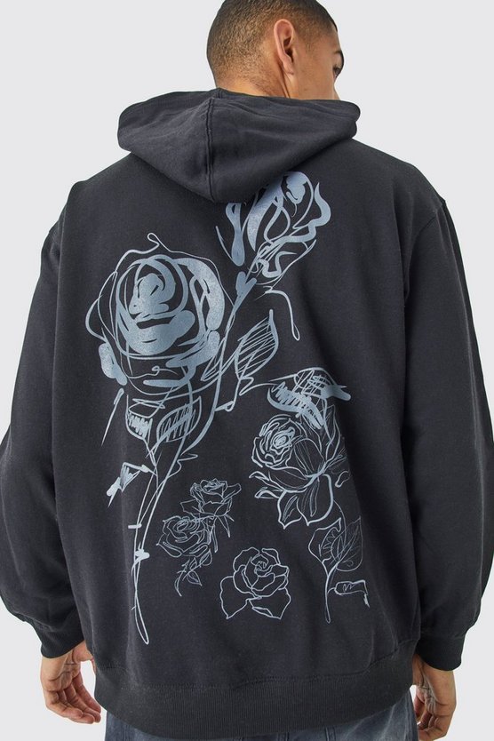 Oversize Hoodie mit Rosen-Print