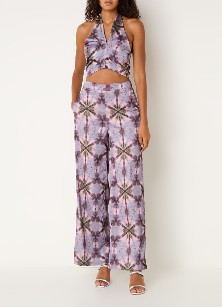 Pantaloni palazzo Lucia a vita alta e gamba larga, con stampa, del marchio Refined Department.