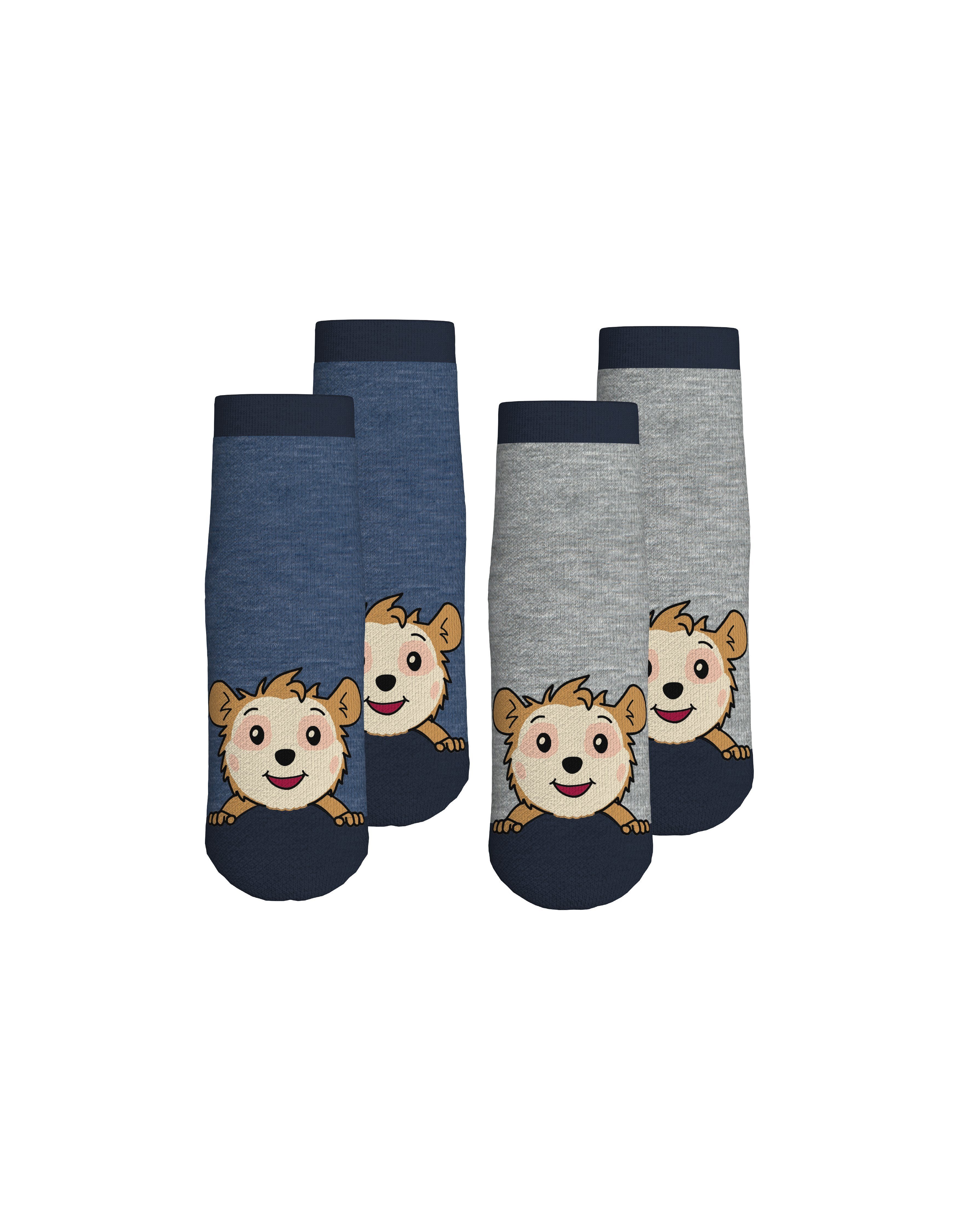 Bobo Siebenschläfer Kurzsocken 2er-Pack Kindersocken, blau/grau (2er Pack) mit eingestricktem Bobo Siebenschläfer Motiv