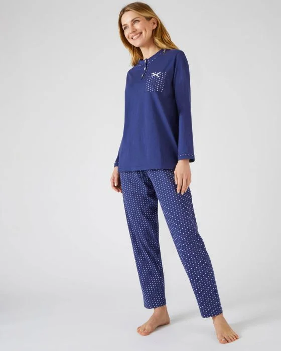 Pyjama-tunique en pur coton peigné, manches longues
