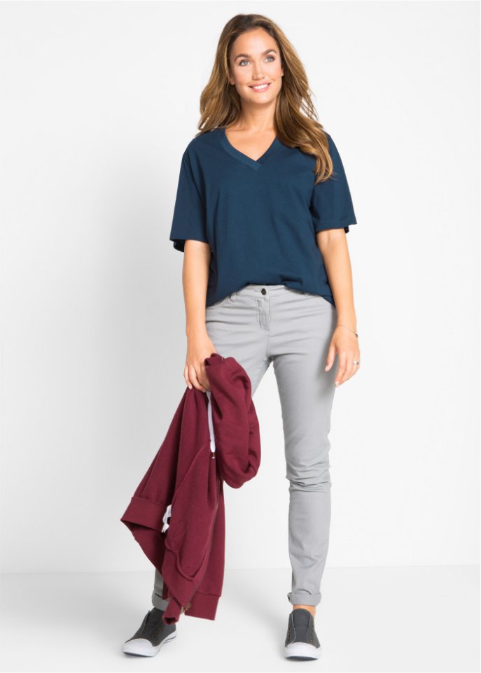Weites Long-Shirt mit V-Ausschnitt, Kurzarm (5er Pack)