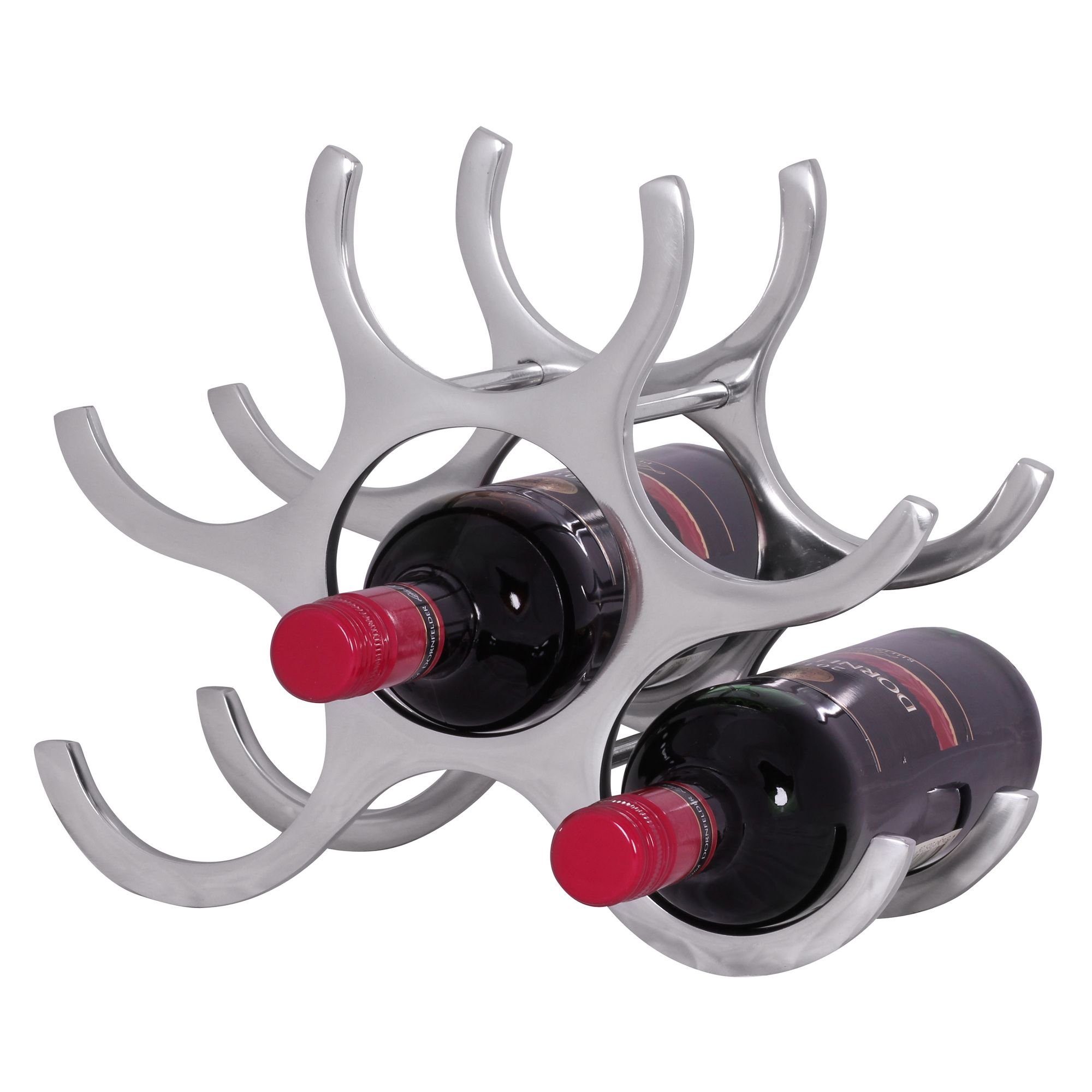 FINEBUY Weinregal FB37846, Aluminium Silber 29x24x14 cm 6 Flaschen modern, Flaschenregal Flaschenhalter Regal Flaschenständer