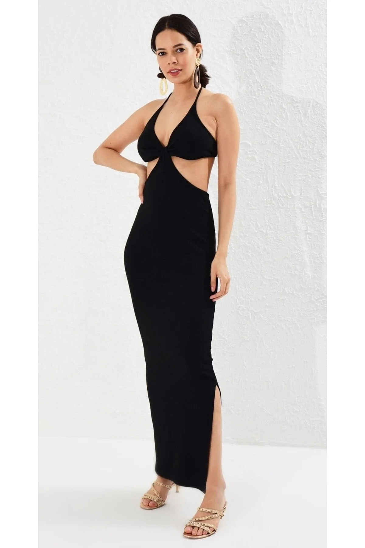 Cool & Sexy  Schwarzes Camisole-Kleid mit offener Taille für Damen Yİ1814