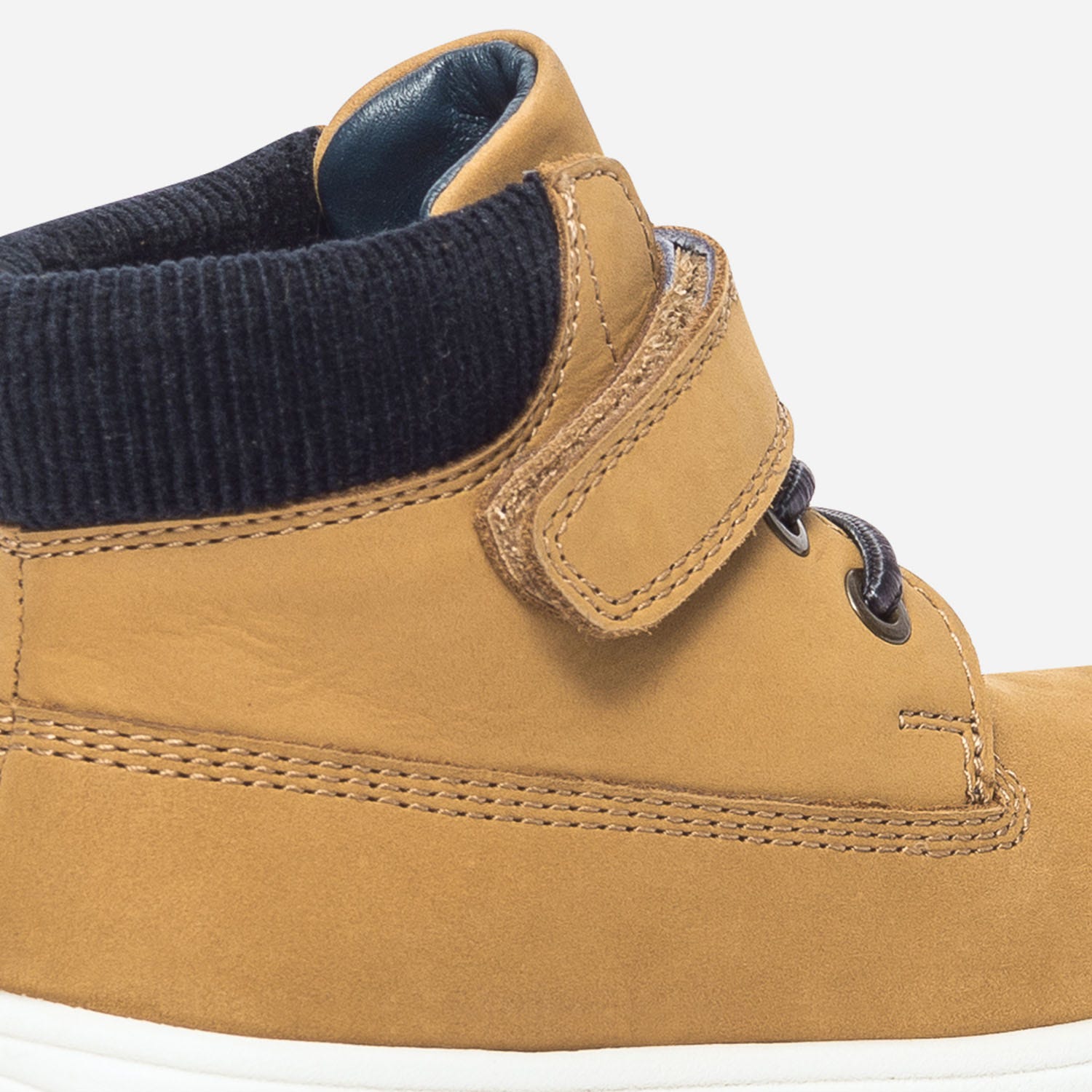 Boots jaune en cuir et velours marine