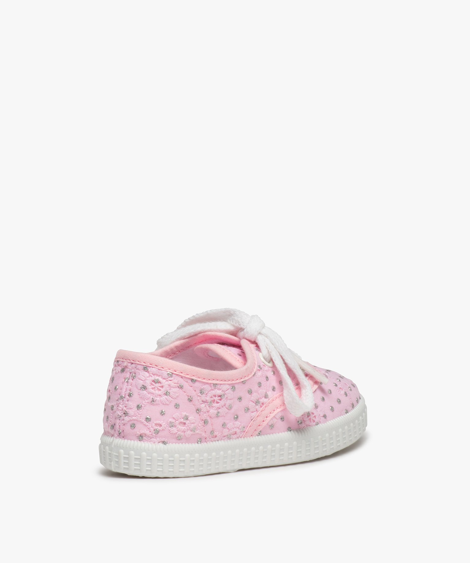 Tennis bébé fille en dentelle anglaise et pois brillants rose | GEMO
