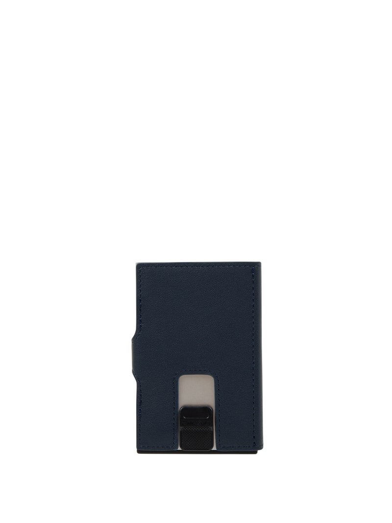 Kartenetui aus Leder Modell 'Alu Fit' in blau