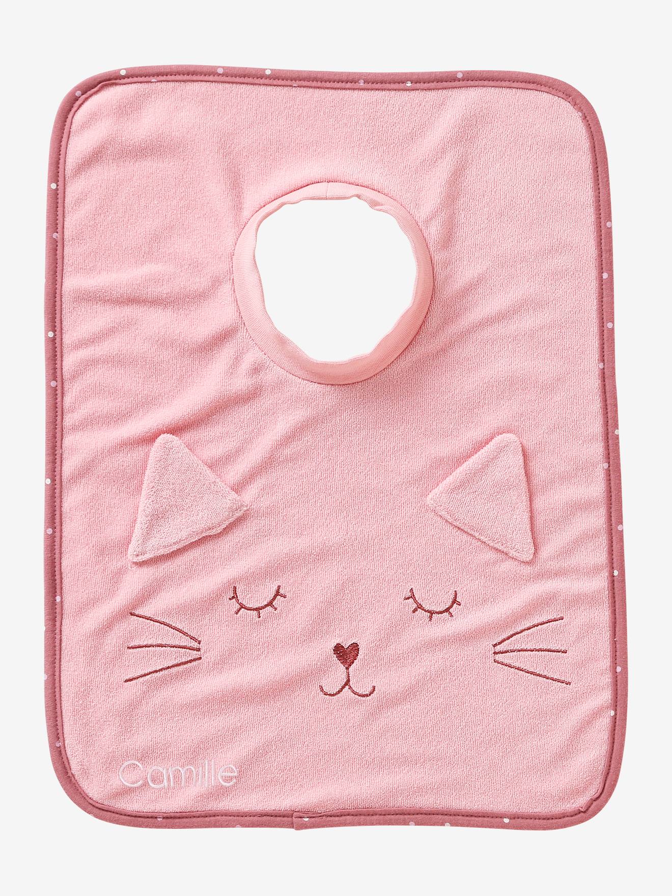 Vertbaudet Großes Baby Lätzchen, personalisierbar - rosa katze